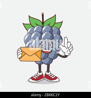 Illustration du personnage de mascotte de dessin animé de fruits Dewberry contenant une enveloppe Illustration de Vecteur