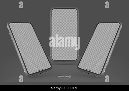 Ensemble de téléphones vectoriels noirs isolés sur fond noir. Modèle réaliste. Maquette avec écran vide pour les présentations professionnelles Illustration de Vecteur
