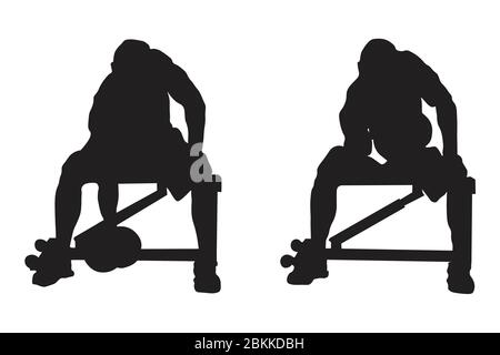 Silhouette représentant l'homme faisant des boucles de Biceps concentrées assis sur un banc isolé sur un fond blanc. Vecteur EPS Illustration de Vecteur
