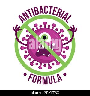 Formule antibactérienne antivirale - icône vecteur désinfectant pour les mains. Savon antibactérien ou gel antiseptique étiquette, nettoyant gel toilette produit antibactérien Illustration de Vecteur