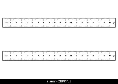 Règle. Un ensemble de deux règles contours en cm et pouces isolés sur un fond blanc. Vecteur EPS Illustration de Vecteur