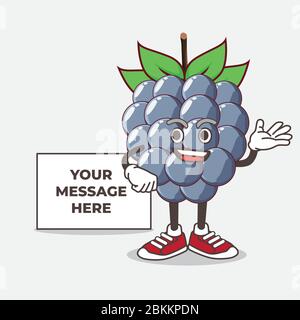 Illustration du personnage de mascotte de dessin animé de fruits Dewberry avec tableau blanc Illustration de Vecteur