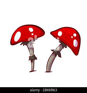 Illustration vectorielle colorée de champignons rouges de caricature avec taches blanches Illustration de Vecteur