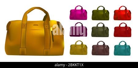 Grande collection de sacs de voyage. Sac en cuir isolé sur fond blanc. Bagages. DÉPLACEMENT. ACCESSOIRES. Illustration de Vecteur