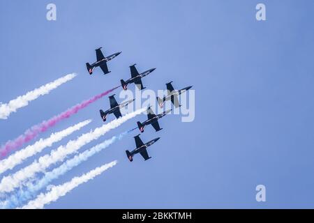 Oct 12, 2019 San Francisco / CA / USA - Les Patriotes Jet Team d'effectuer dans l'aéronautique pendant la Semaine de la flotte ; Les Patriotes de l'événement est un civil, aeroba Banque D'Images