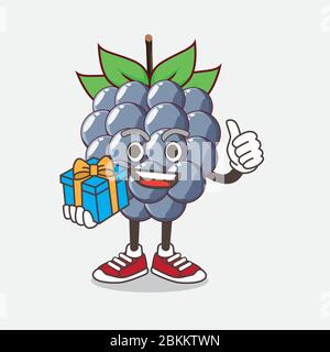 Une illustration du personnage de mascotte de dessin animé de fruits de Dewberry avec cadeau Illustration de Vecteur