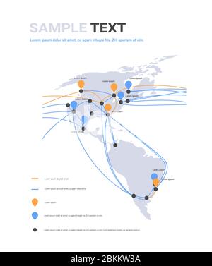 connexions de câble de réseau mondial et système de transfert d'information carte du monde technologie connexion internet télécommunications concept infographie vertical copie espace illustration vectorielle Illustration de Vecteur