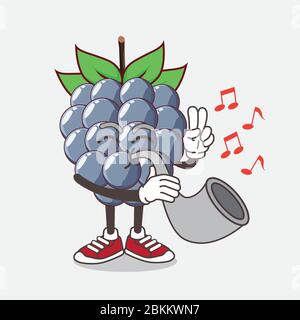 Une illustration de la mascotte de dessin animé de fruits de Dewberries joue de la musique avec la trompette Illustration de Vecteur