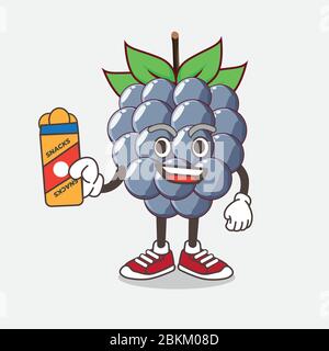 Illustration du personnage de mascotte de dessin animé de fruits Dewberries donnant des collations Illustration de Vecteur