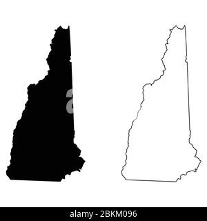 Cartes d'état NH New Hampshire. Silhouette et contour noirs isolés sur un fond blanc. Vecteur EPS Illustration de Vecteur