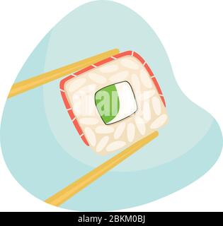 Illustration vectorielle d'un rouleau de saumon entre des baguettes chinoises. Illustration de Vecteur
