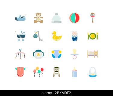 Collections de conception d'icônes pour bébé. Avec style couleur plat Illustration de Vecteur
