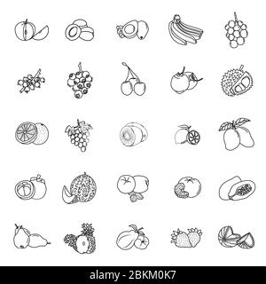 Collection d'icônes de fruits avec style de contour Illustration de Vecteur