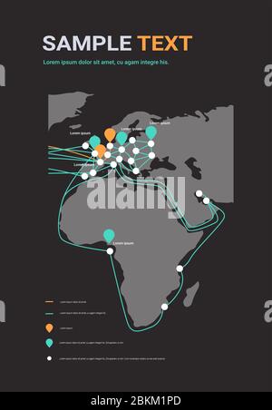 connexions de câble de réseau mondial et système de transfert d'information carte du monde technologie connexion internet télécommunications concept infographie vertical copie espace illustration vectorielle Illustration de Vecteur