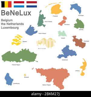 Silhouettes colorées des pays-bas, du Luxembourg et de la Belgique Illustration de Vecteur