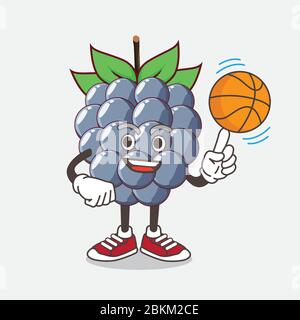 Illustration du personnage de mascotte de dessin animé de Dewberry avec un basket-ball Illustration de Vecteur