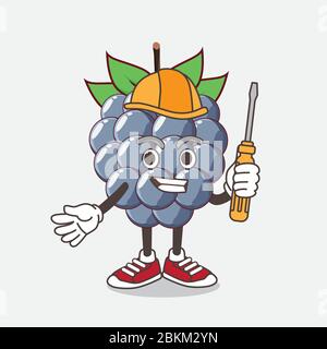 Illustration du personnage de mascotte de dessin animé de fruits Dewberry en tant que technicien intelligent Illustration de Vecteur