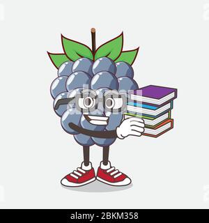 Une illustration de la mascotte de caricature des fruits de Dewberries personnage étudier avec quelques livres Illustration de Vecteur
