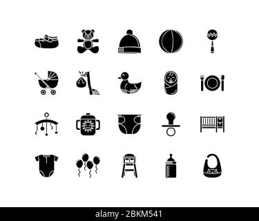Collections d'icônes pour bébé avec style solide. Pixel parfait Illustration de Vecteur