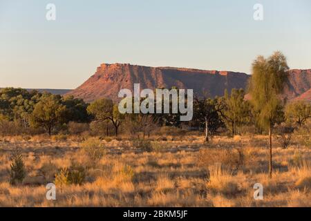 Carmichael's Crag in the George Gill Range depuis la plate-forme d'observation du coucher du soleil de Kings Canyon Resort, territoire du Nord, Australie Banque D'Images