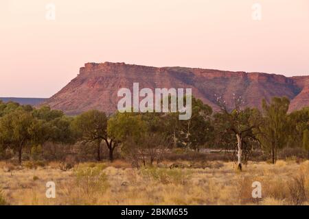 Carmichael's Crag in the George Gill Range depuis la plate-forme d'observation du coucher du soleil de Kings Canyon Resort, territoire du Nord, Australie Banque D'Images