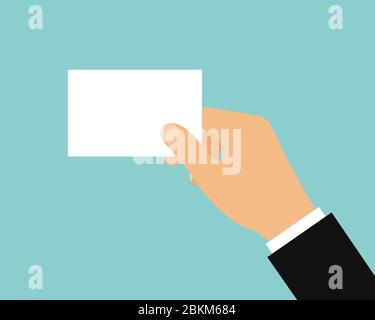 Dessin animé à plat illustration de la main du Manager tenant une carte de visite vierge. Isolé sur fond blanc - vecteur Illustration de Vecteur