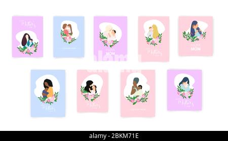 Jeu de cartes de fête des mères. Collection de modèles vectoriels pour scrapbooking, journalistique, félicitations et cartes. Illustration de Vecteur