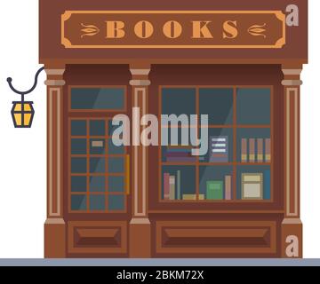 Design plat vintage petit magasin de livres vieux bâtiment façade illustration vectorielle isolée Illustration de Vecteur