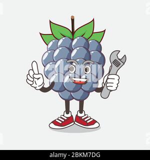 Une illustration du personnage de mascotte de dessin animé de fruits de Dewberry comme un mécanicien heureux Illustration de Vecteur