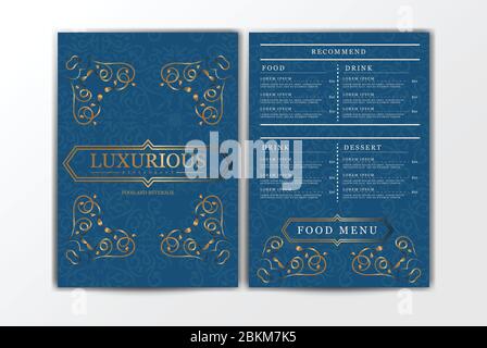 Modèle de menu de restauration du restaurant. Menu vintage élégant et luxueux avec plats et boissons. Décoration d'ornement pour menu Creative Cafe, Brochure et café Ho Illustration de Vecteur