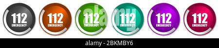 Numéro urgence 112 Icon set, argent métallique bordure vector boutons web en 6 couleurs pour webdesign Illustration de Vecteur