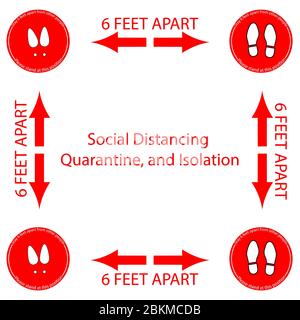 Pied Femme et homme le symbole marquage de la position debout, le plancher comme marqueurs pour les gens de se tenir à 6 pieds séparés, les pratiques mises en place pour enfo Illustration de Vecteur