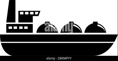 Navire-citerne, transport de bateaux à essence. Illustration de l'icône vecteur plat. Symbole noir simple sur fond blanc. Navire-citerne, transport de gaz Illustration de Vecteur