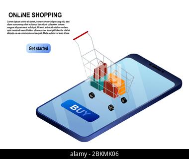 Concept de vente en ligne pour smartphone isométrique. Illustration de Vecteur