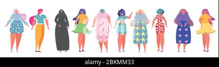 Ensemble de femmes diverses, puissance des filles, féminisme. Tiré à la main. Conception plate. Concept, élément pour carte de jour pour femme, Illustration de Vecteur
