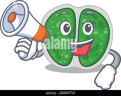 Personnage de dessin animé des bactéries chromocales ayant un mégaphone Illustration de Vecteur