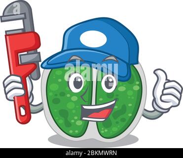 Chromococcales bactéries Smart Plumber dessin animé avec outil Illustration de Vecteur