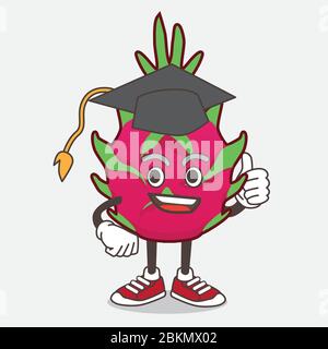 Illustration du personnage de mascotte de dessin animé de fruits du Dragon dans un chapeau de graduation noir Illustration de Vecteur