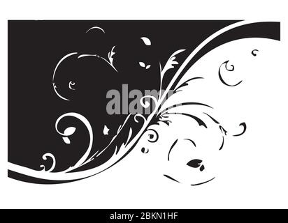 Motif noir et blanc de brindilles et de feuilles abstraites, sur fond blanc Illustration de Vecteur