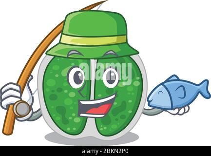 Dessin animé concept de bactéries chromococcales pendant la pêche Illustration de Vecteur