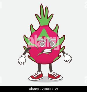 Illustration du personnage de mascotte de dessin animé de fruit de dragon avec visage en colère Illustration de Vecteur