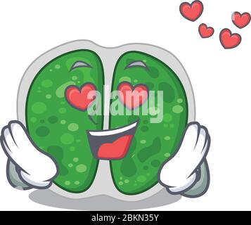 Mignon chromococcales bactéries personnage de dessin animé a une chute dans le visage d'amour Illustration de Vecteur