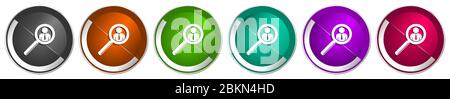 Jeu d'icônes de recherche, humain, personne, travail, homme argent métallique chrome bordure vectorisée boutons web dans 6 couleurs options pour webdesign Illustration de Vecteur