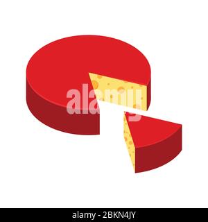 Roue rouge au fromage avec une tranche de fromage vector icône isolée sur fond blanc. Illustration de Vecteur