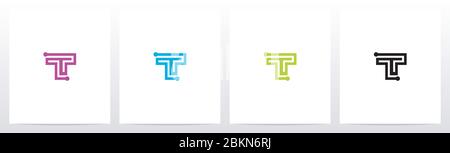 Lignes parallèles avec nœuds formés lettre logo Design T Illustration de Vecteur