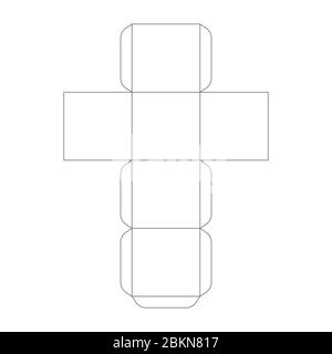 Gabarit de cube en papier, schéma de rognage sur blanc Illustration de Vecteur