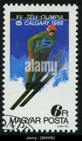 HONGRIE - VERS 1987 : Jeux olympiques d'hiver de 1988 Calgary, vers 1987. Banque D'Images