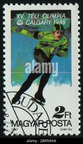 HONGRIE - VERS 1987 : Jeux olympiques d'hiver de 1988 Calgary, vers 1987. Banque D'Images