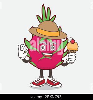 Illustration du personnage de mascotte de dessin animé de fruits Dragon tenant une glace Illustration de Vecteur