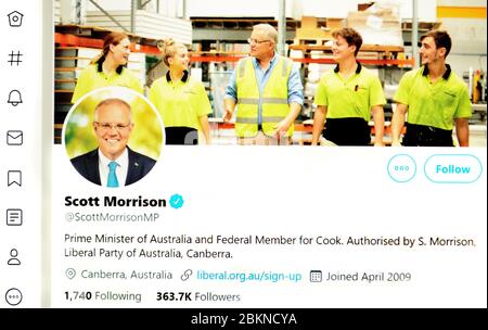 Page Twitter (mai 2020) : Scott Morrison, Premier ministre australien Banque D'Images